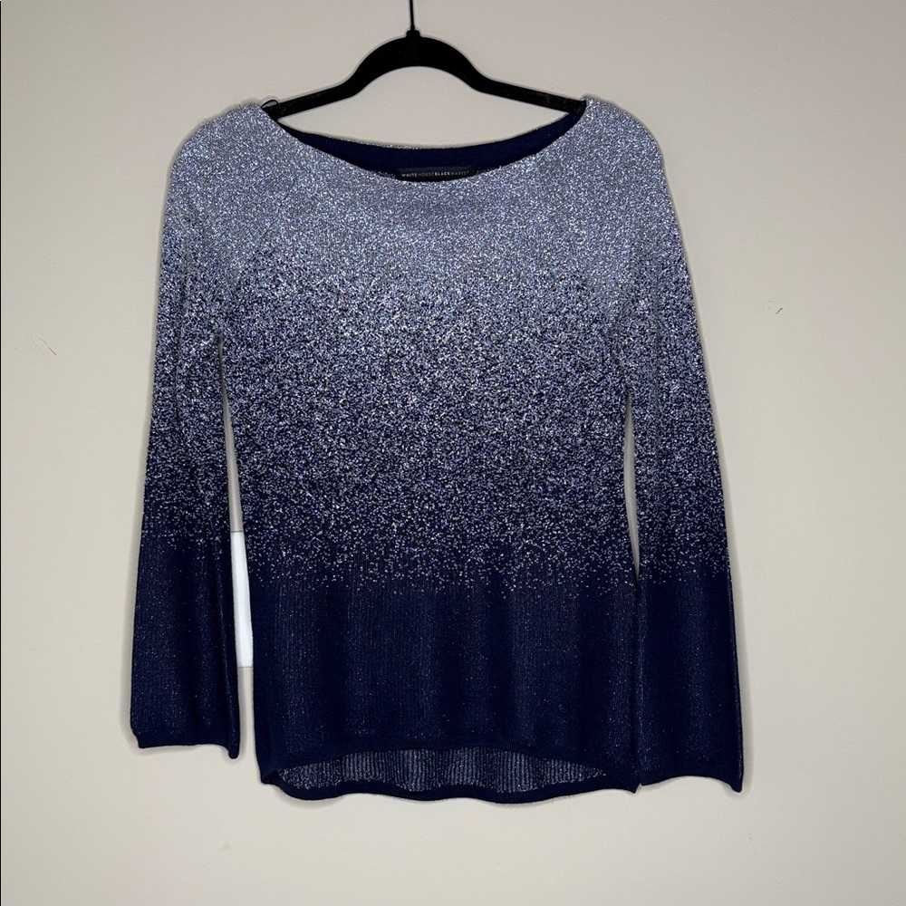 White House Black Market Navy and Silver Knit Top